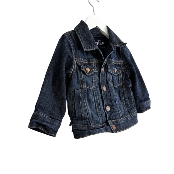 Baby Gap‎ Denim Jacket Dark Wash Jean Coat Copper Buttons 12-18 Months Kids - Picture 3 of 9